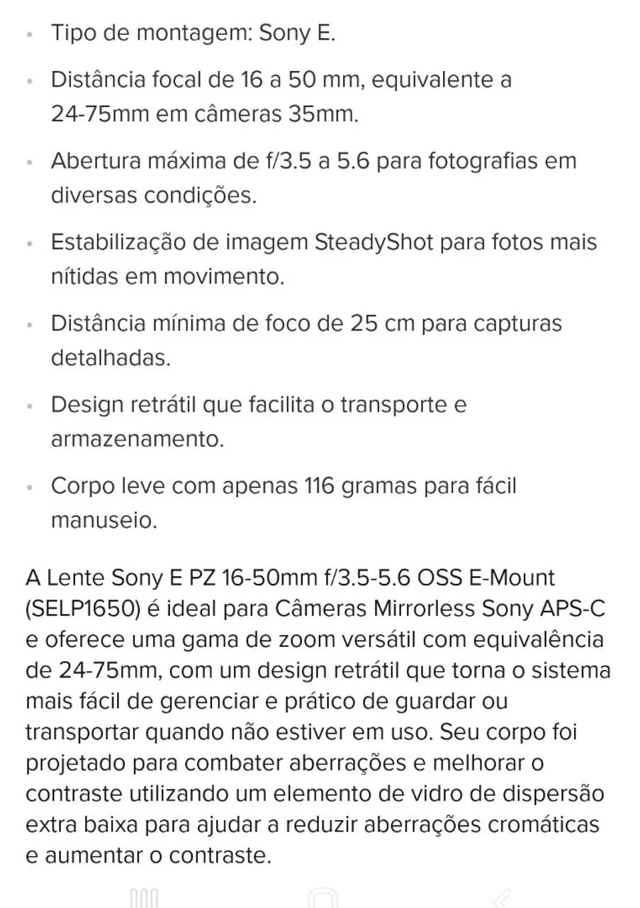 Lente 16-50mm F/3.5-5.6 Oss E Mount pz do kit da Sony ZVE10 (pouquíssimo usada) - Foto 4