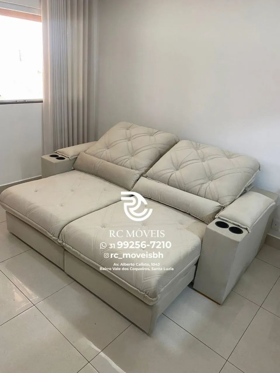Sofá Retrátil Reclinável Cuiabá com Porta Copos D33 Molas Ensacadas - Foto 4