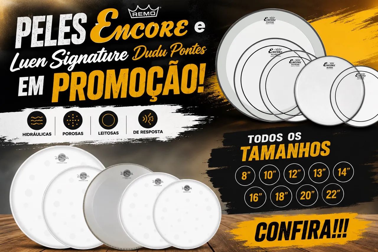 Peles e esteiras para tambores e bateria