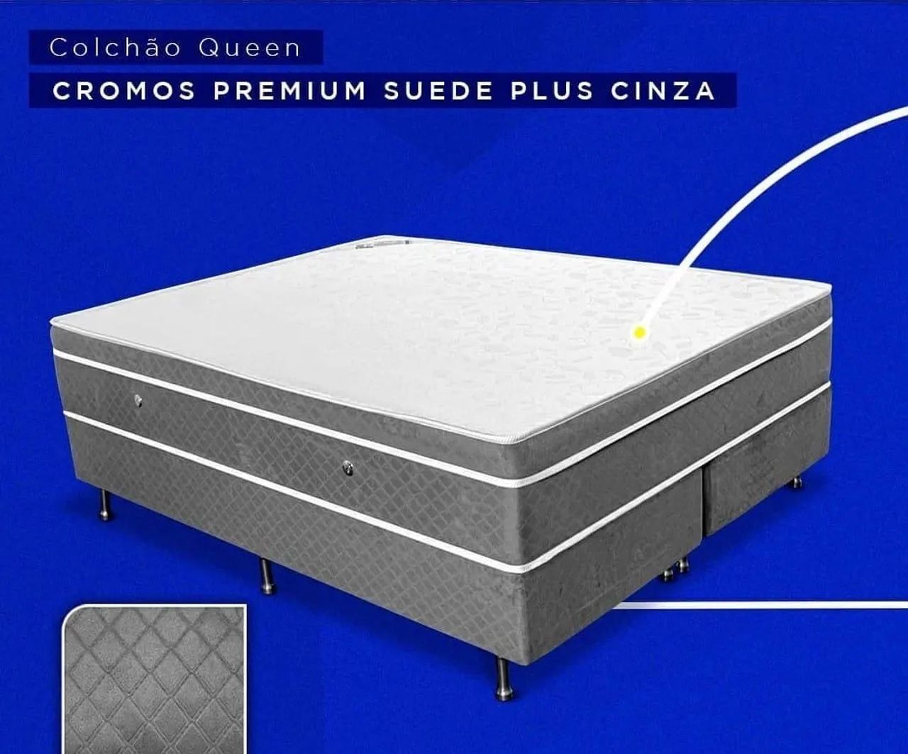 Cama Casal Massageadora Magnética | Colchão Cromos Premium Suede Plus Cinza + Base - Foto 3
