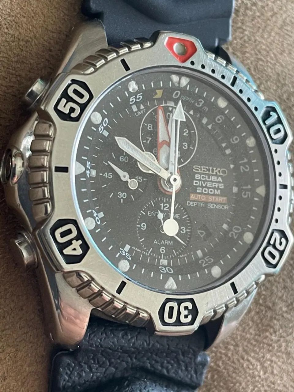 relógio seiko scuba divers 200m depth sensor 7k52 6a19 auto start safira - bem raro!  - Foto 2