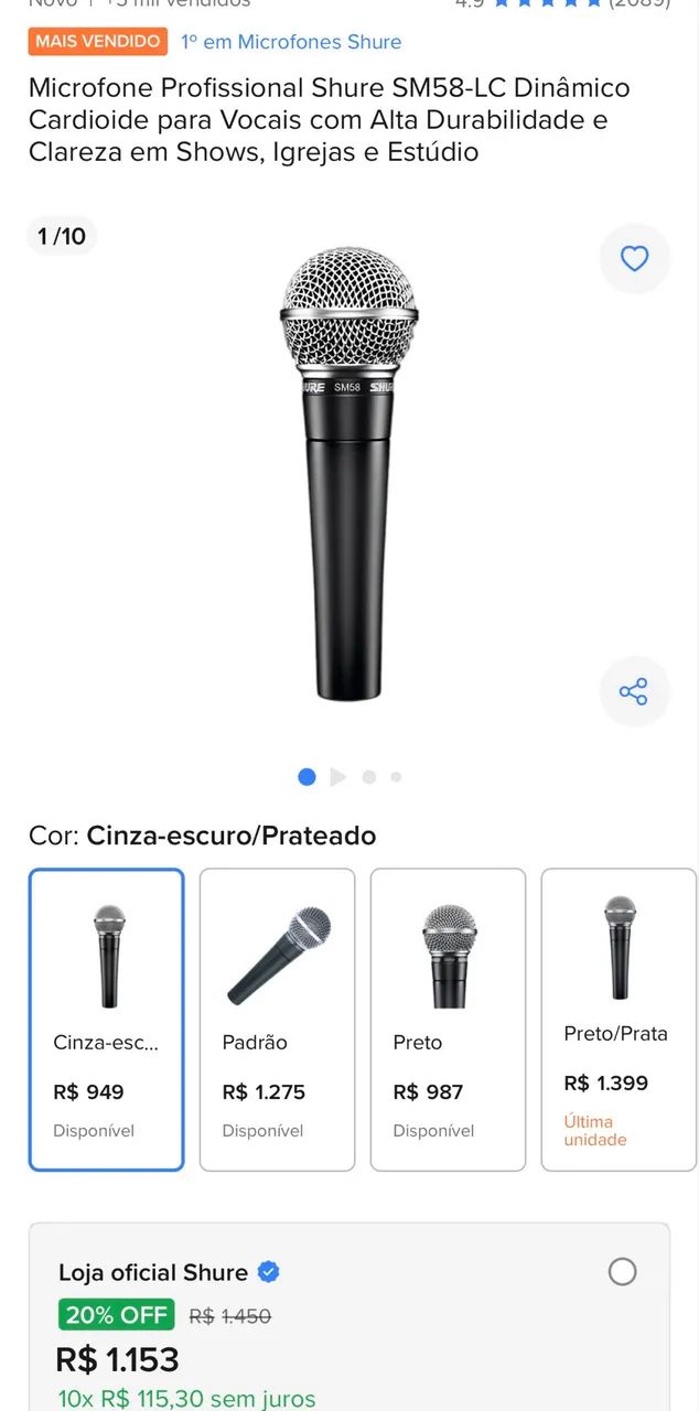 Microfone SHURE SM58 Novo  - Foto 5