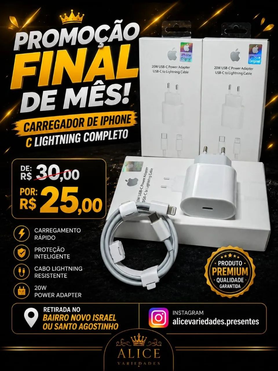Carregador de iPhone completo 