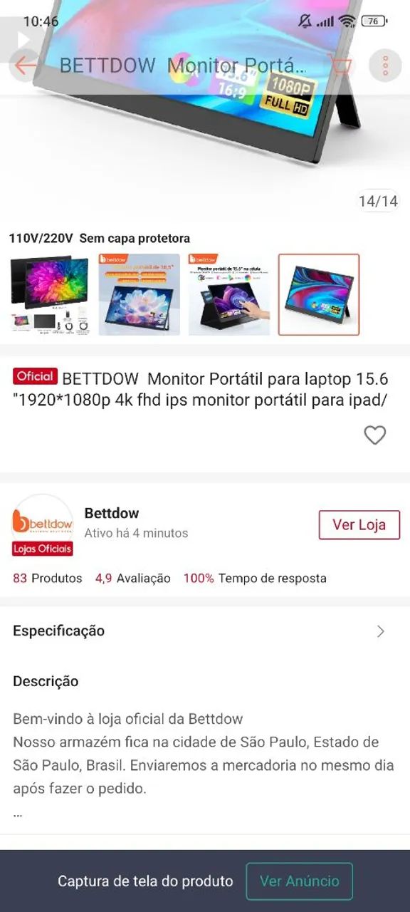 Monitor portátil BETTDOW de 15,6 polegadas - segunda tela - Foto 5