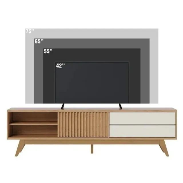 OFERTA - Rack Grande Para Tv Até 75 Polegadas Pés Retrô Em Madeira Maciça Ripado - Foto 3