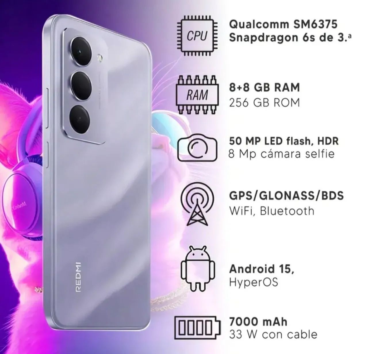 Smartphone Xiaomi Redmi 15 - Cor Sandy Purple (256 GB) 16GB RAM (8