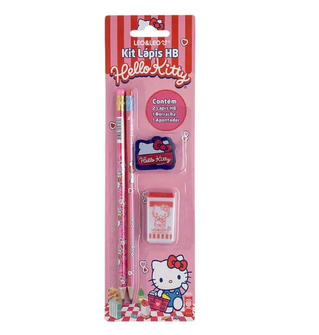 2x kit escolar hello kitty 4 peças - leo e leo