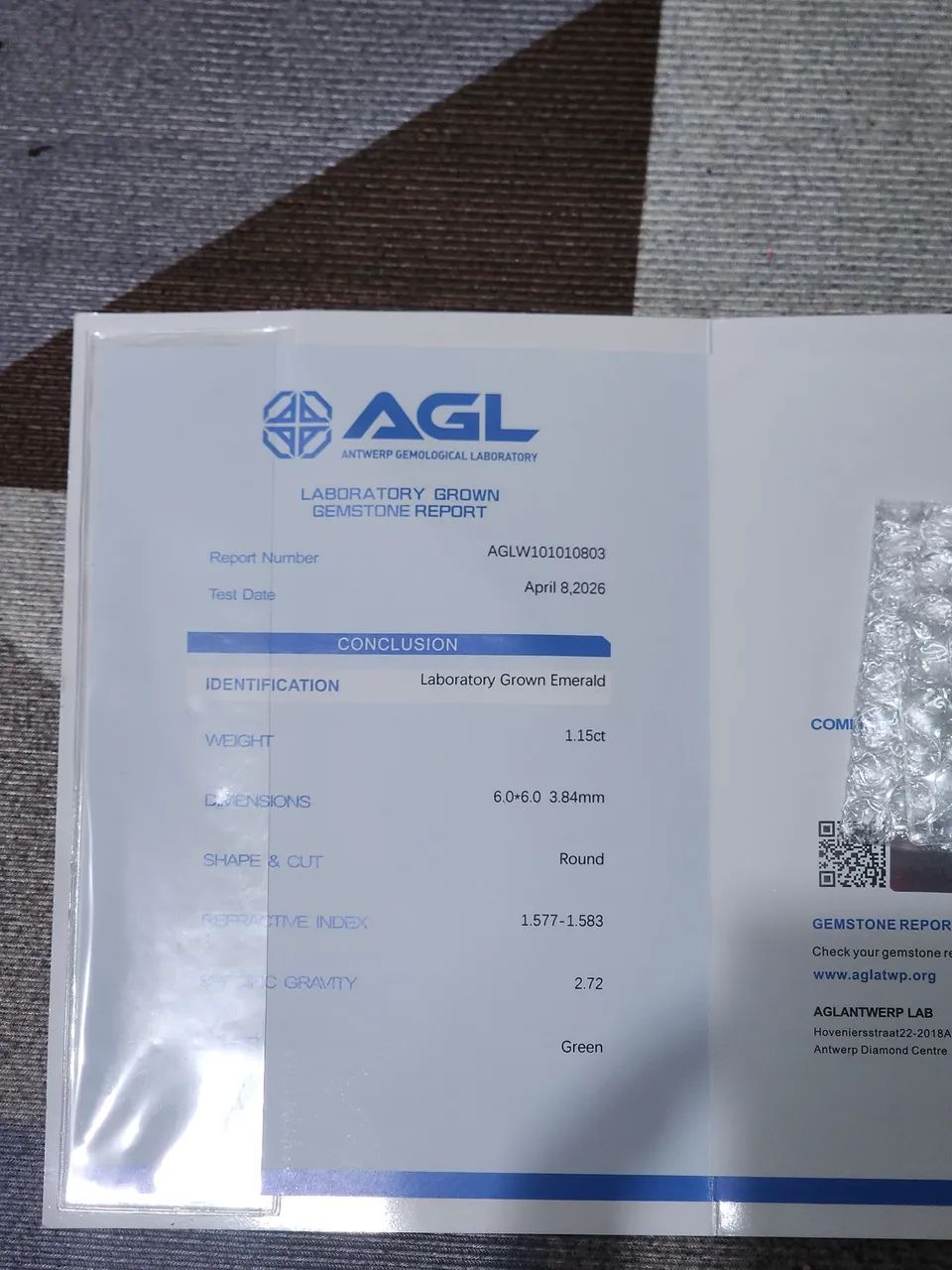 esmeralda laboratório agl 1.15ct - Foto 2