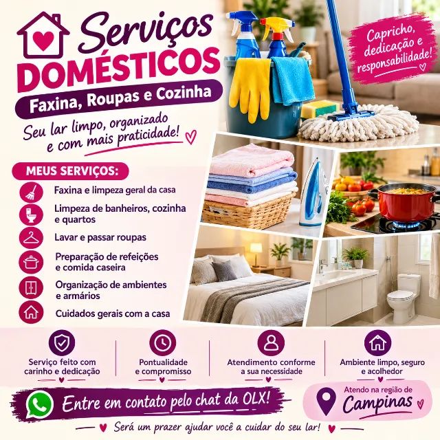 Diarista e Doméstica - Faxina, Roupas e Cozinha