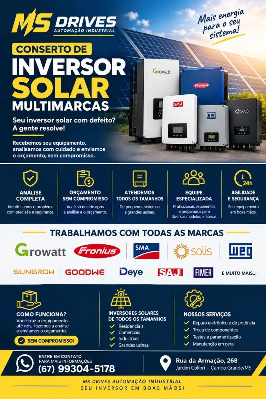 MANUTENÇÃO INVERSOR SOLAR ON GRID OFF GRID HÍBRIDO | MS DRIVES