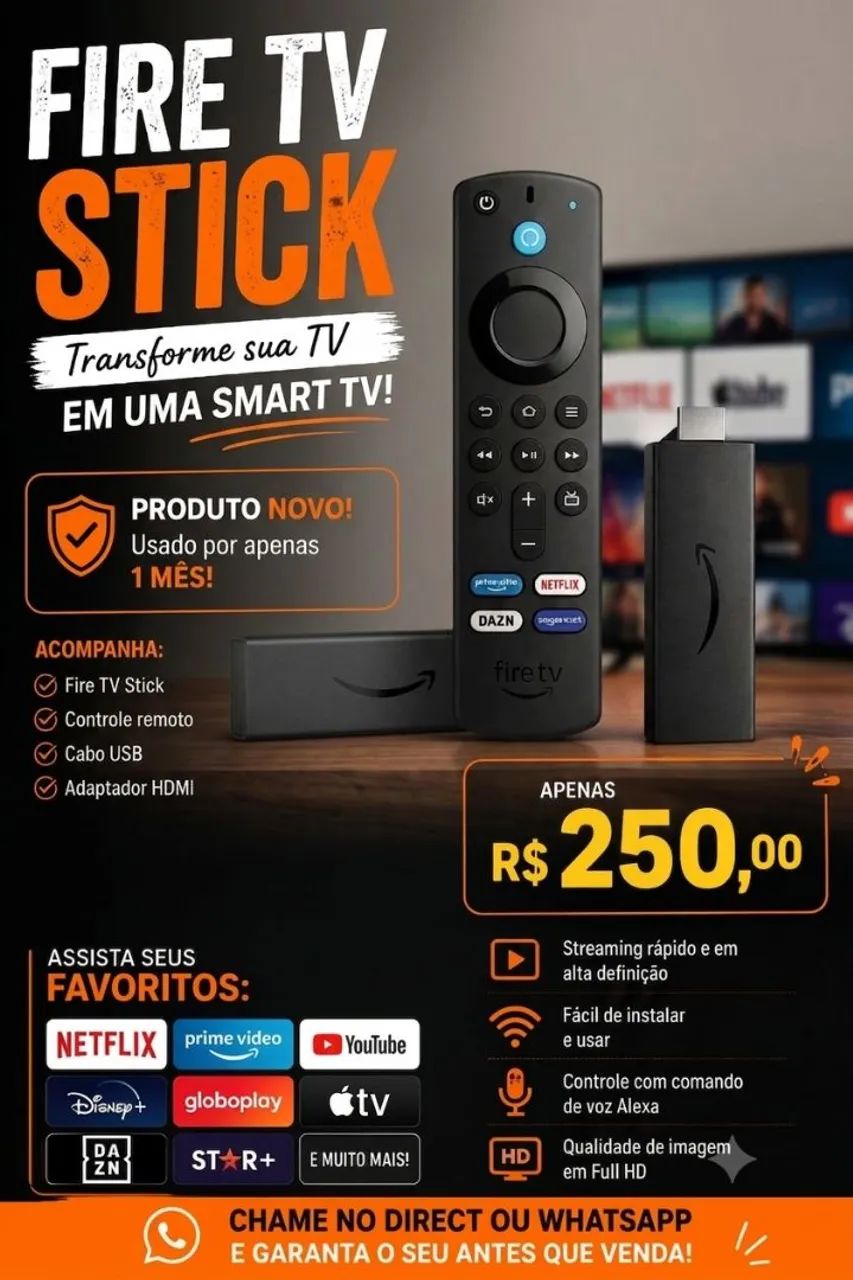 Vendo Fire Stick HD em estado de novo