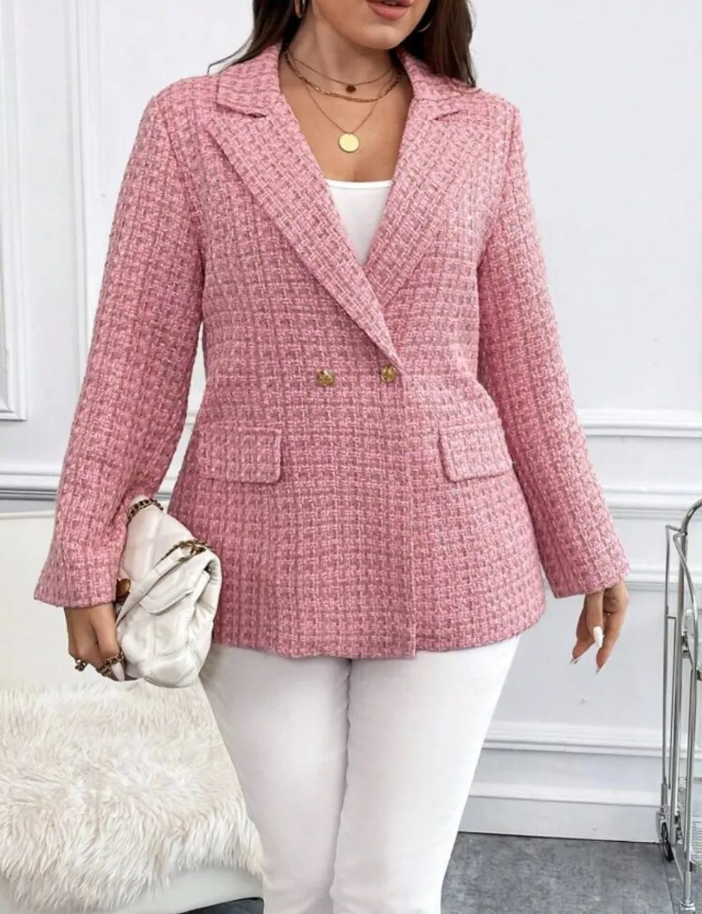 Jaqueta Tweed Rosa plus size