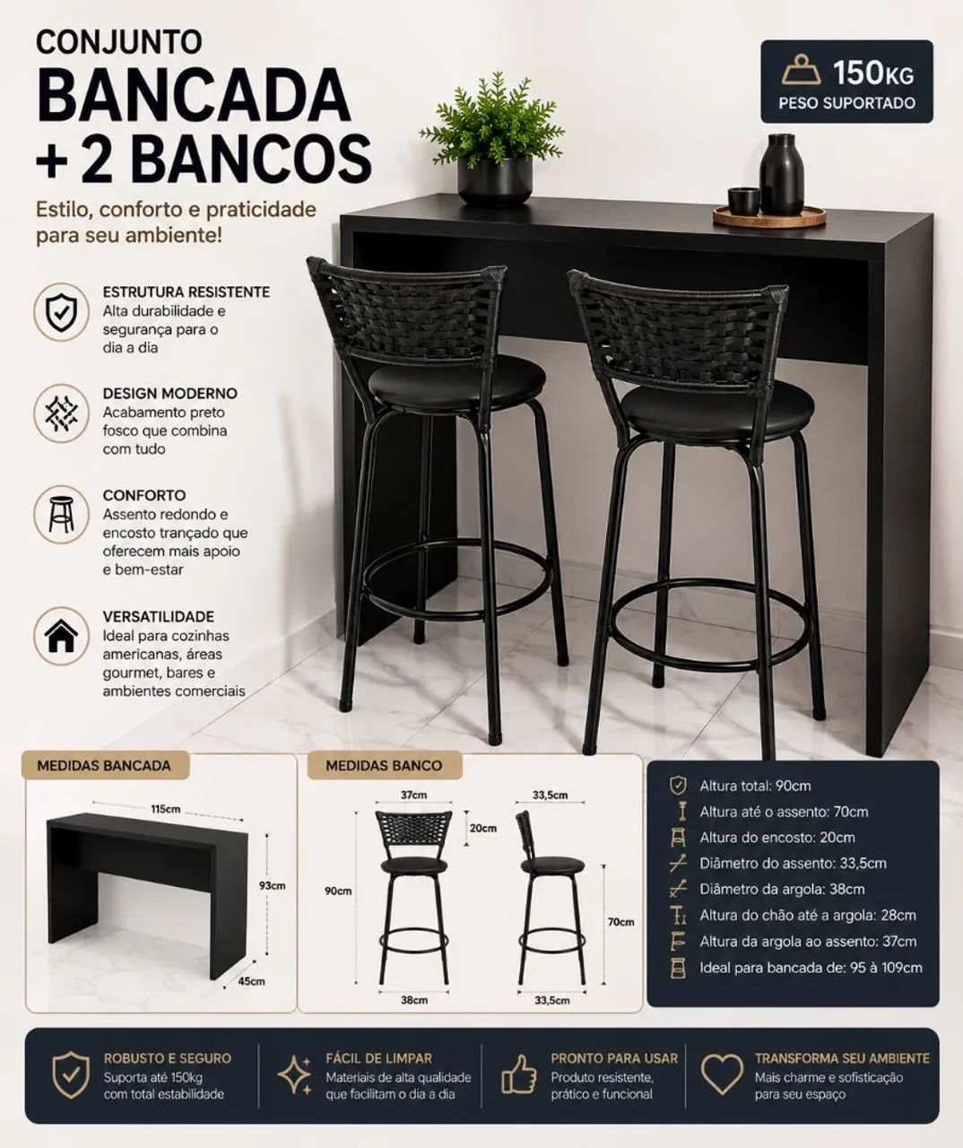 Bancada com 2 banquetas  - Foto 2