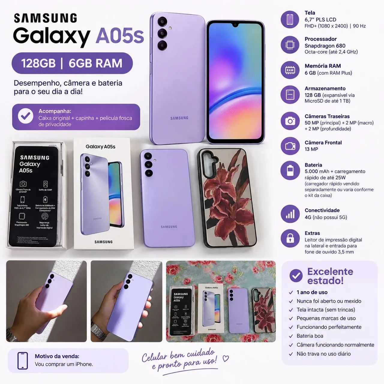 Samsung A05S - Único dono - Semi-novo e sem defeitos  - Foto 5