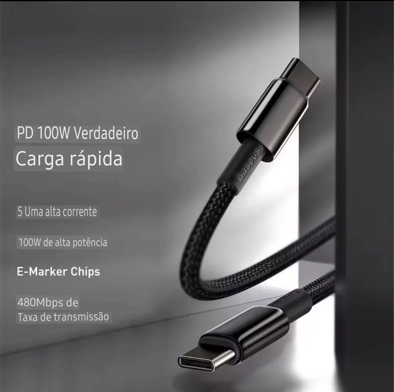Baseus cabo usb-c para usb-c 100w  - Foto 3
