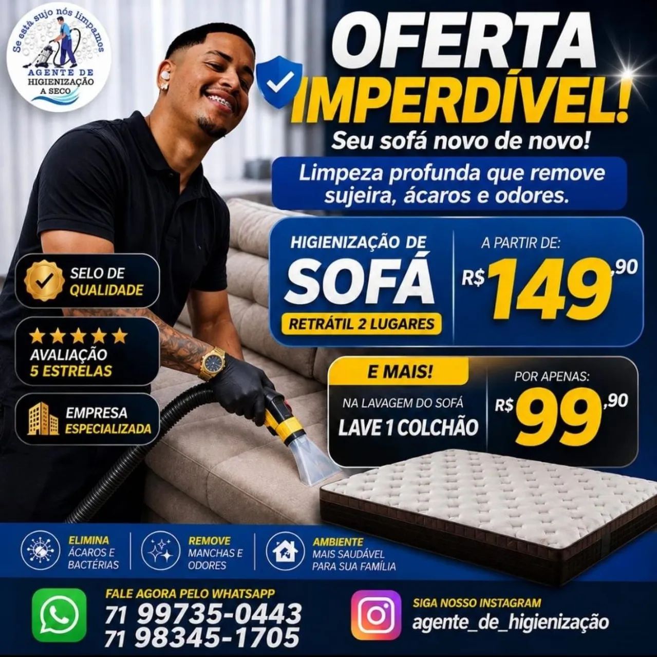 Trabalhamos com limpeza e higienização de estofados 