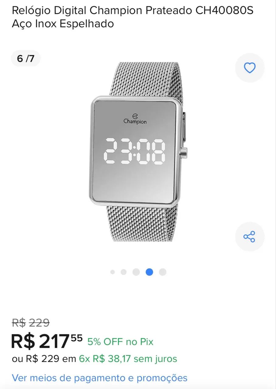 Relógio Champion Prata Aço inox Espelhado - Foto 5
