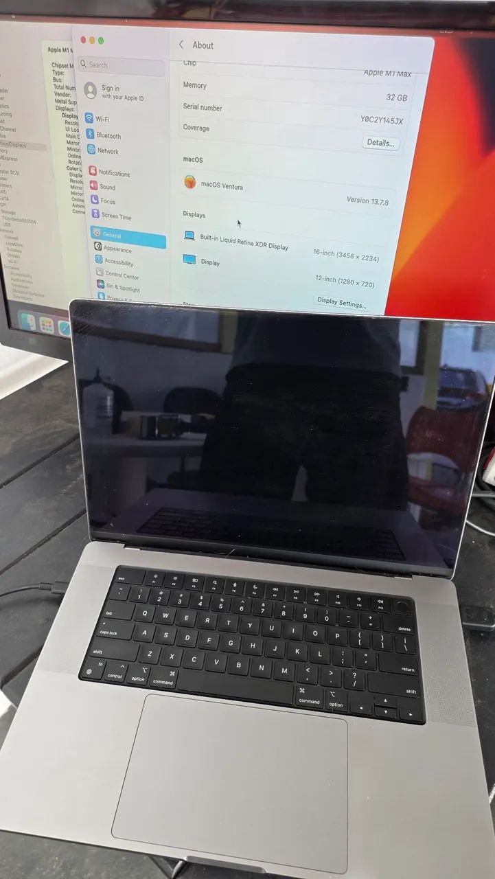 Macbook Pro 16 M1 Max 32GB 1 TB GPU32 tela quebrada
