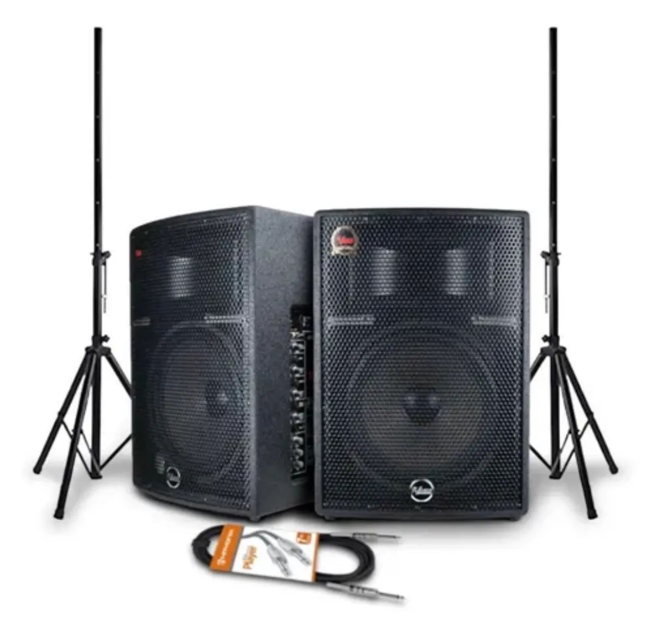 Kit caixas de som profissionais ativa+passiva com pedestal