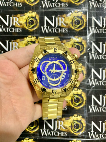 Relogio Invicta excursion azul banhado a ouro