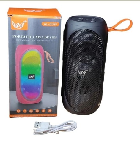 Caixa De Som Com Bluetooth -Rádio Fm  Pen  Drive - Cartão de Memória Al-6097 Rgb Nova