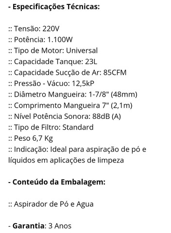 Aspirador de Pó e Agua 22L 1100W 220v - Foto 3