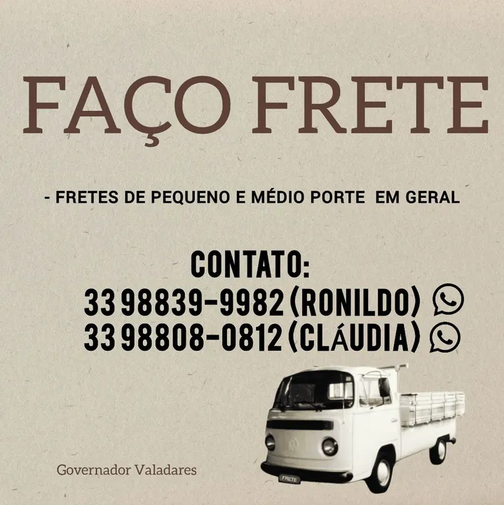 Faço fretes em Governador Valadares 