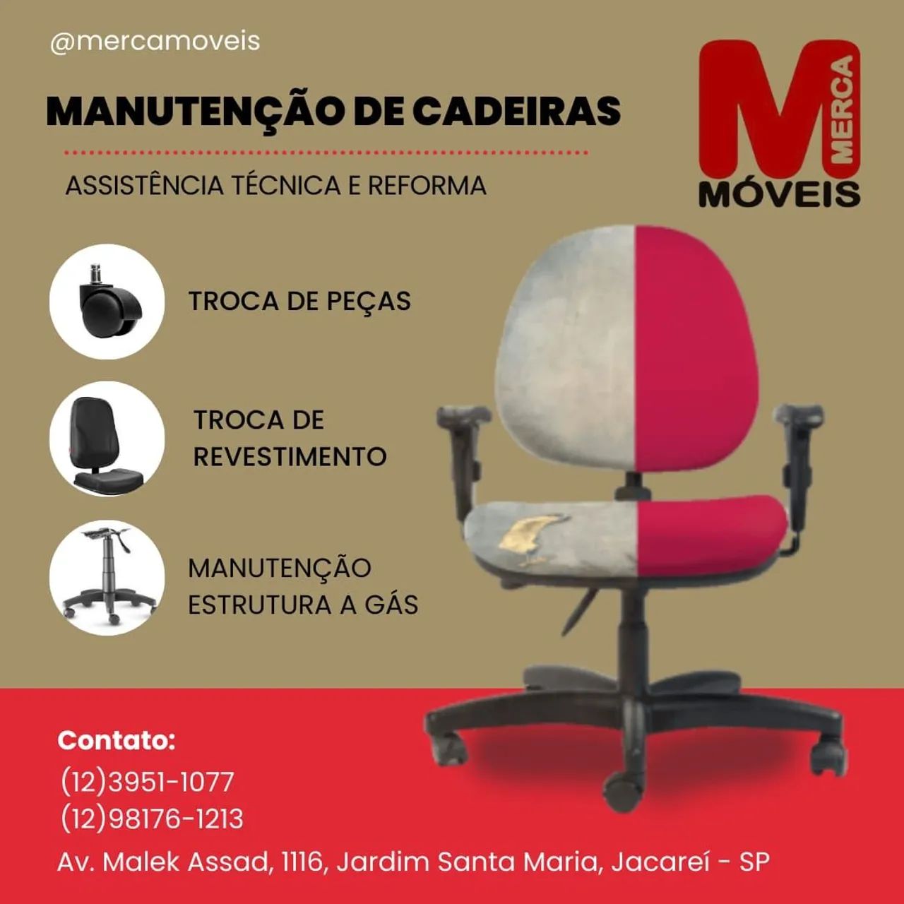 Assistência técnica Cadeiras escritorio - manutenção  reforma e troca de peças