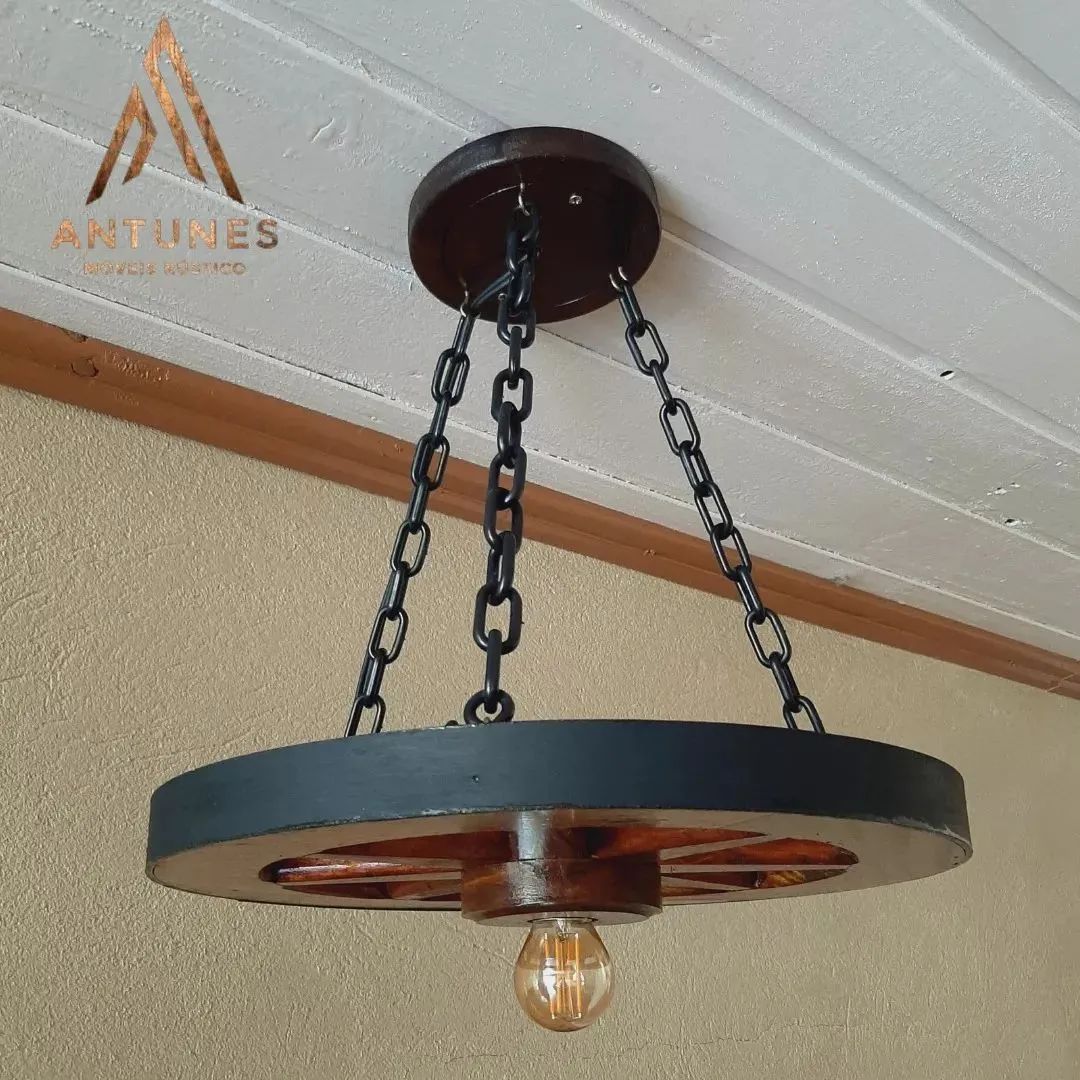 Luminária Pendente Madeira Roda De Carroça 35cm P/1 Lampada - Foto 2