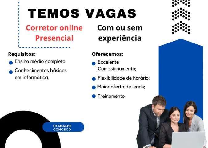 Corretor de Imóveis - Com ou sem experiência para atuar no depto. online