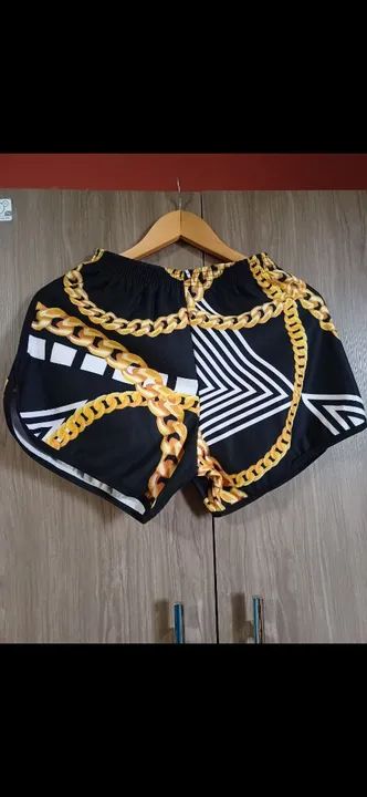 Short de Malha com Estampa de Corrente Dourada - Foto 2