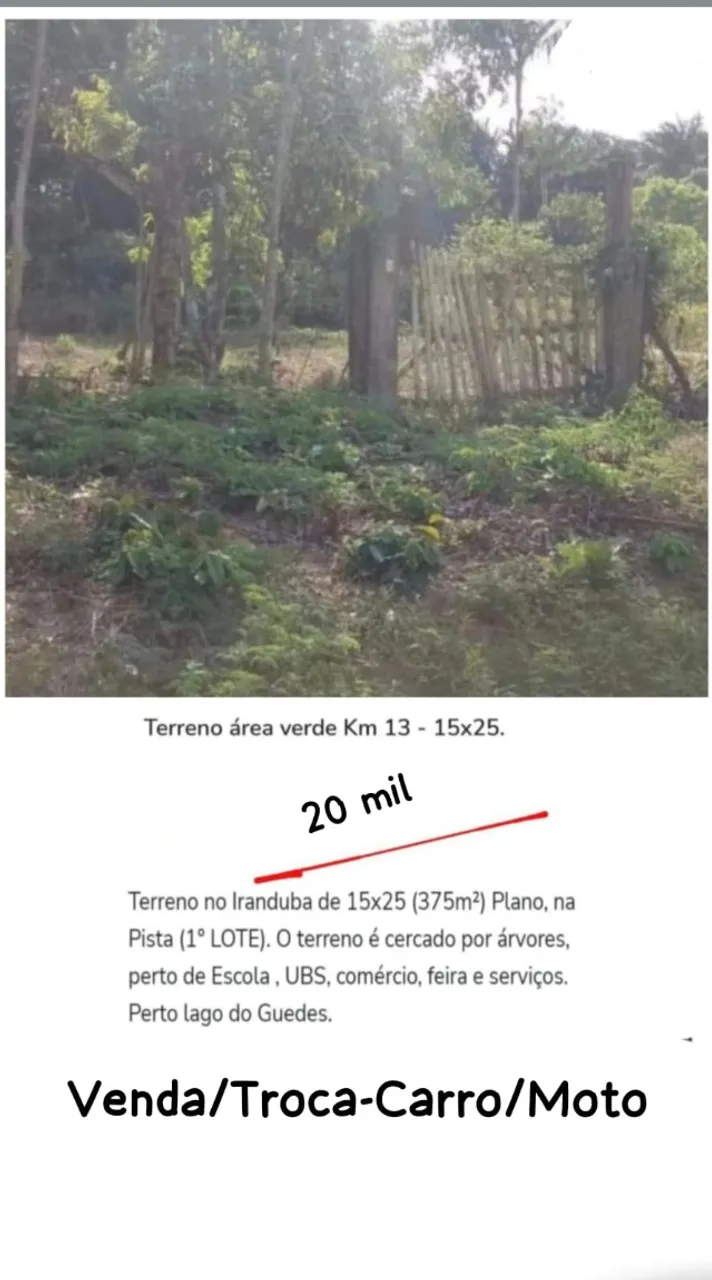 TERRENO IRANDUBA-KM 13 IRANDUBAI-V/T-CARRO/MOTO