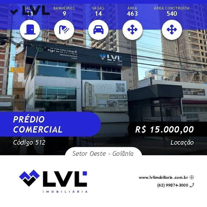 PRÉDIO COMERCIAL PARA LOCAÇÃO RUA 22, SETOR OESTE, GOIÂNIA/GO