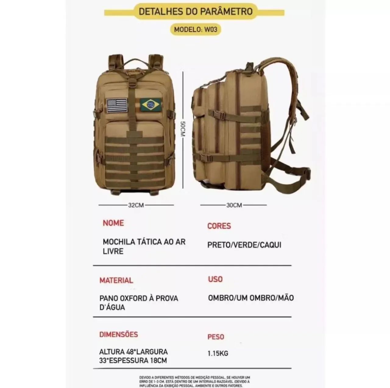 Mochila tática 50 litros camuflada  - Foto 4