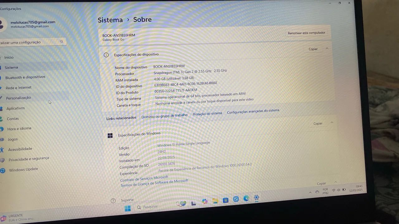Notebook Galaxy Book Go - 4GB RAM - Snapdragon 7c Gen 2