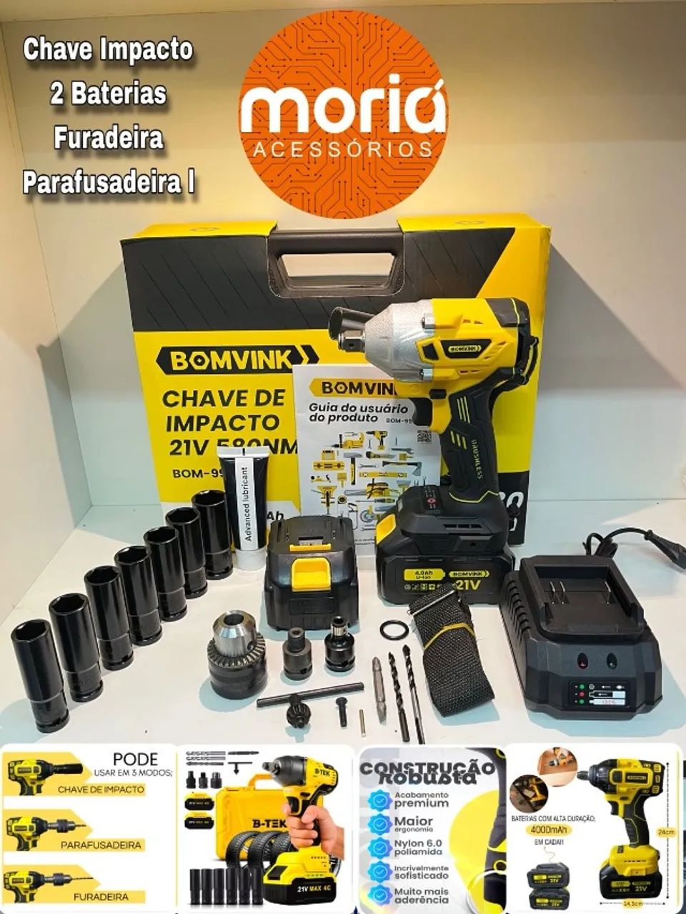 Chave De Impacto 2 Bateria Profissional 21v Potente 3 Em 1 Chave de impacta, Parafusadeira - Foto 4