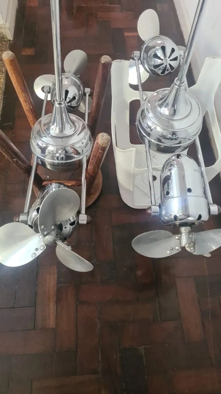Ventilador De Teto Gerbar Alumínio Cromado INOX 127v Duplo Dinâmico 2 Pás