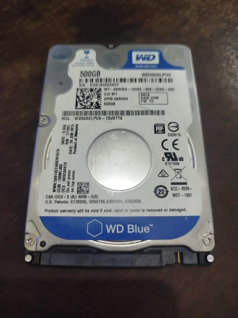 HD P/ NOTEBOOK WESTERN DIGITAL BLUE 500GB