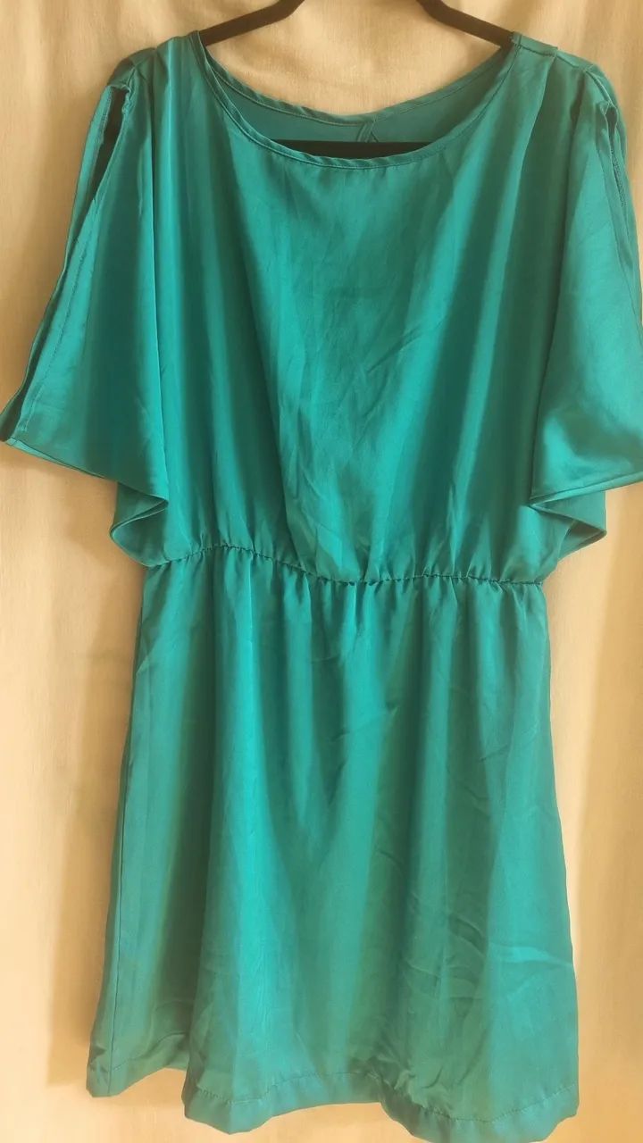 Vestido verde petróleo de cetim M - Foto 3