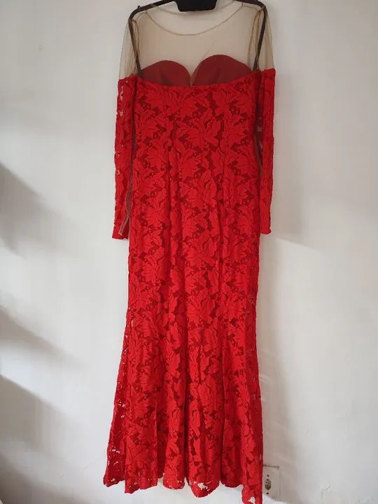 Vestido de renda vermelho longo - Foto 4