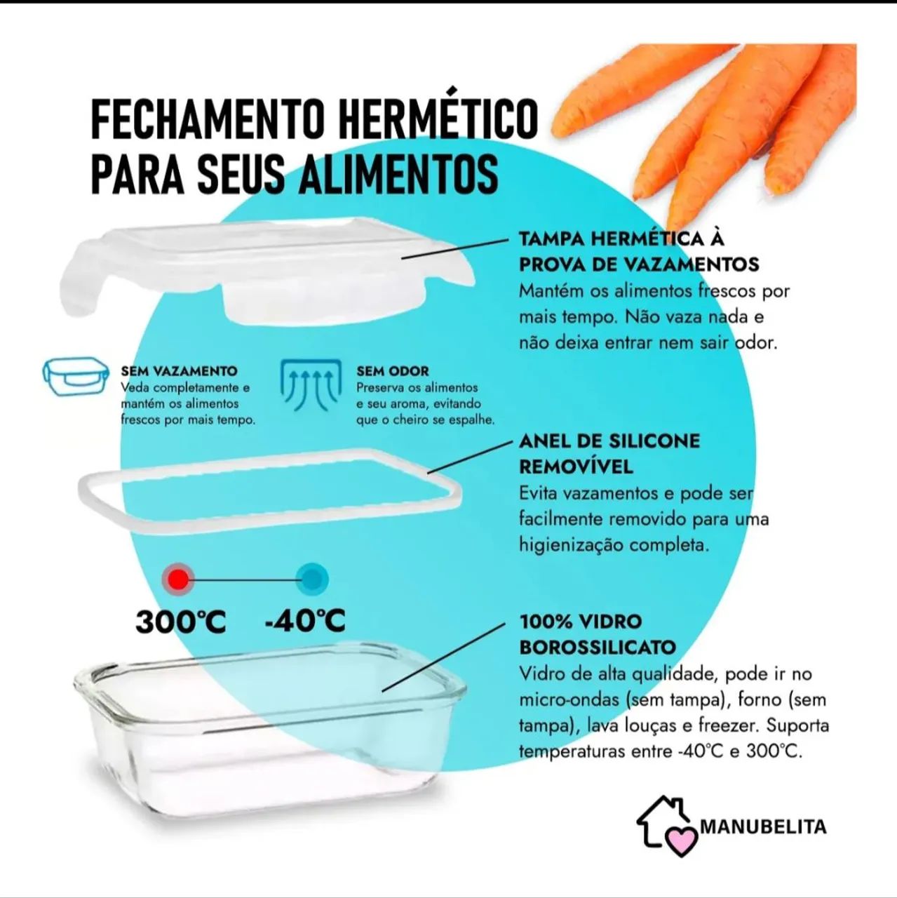 Conjunto 10 potes herméticos de vidro 640ml
