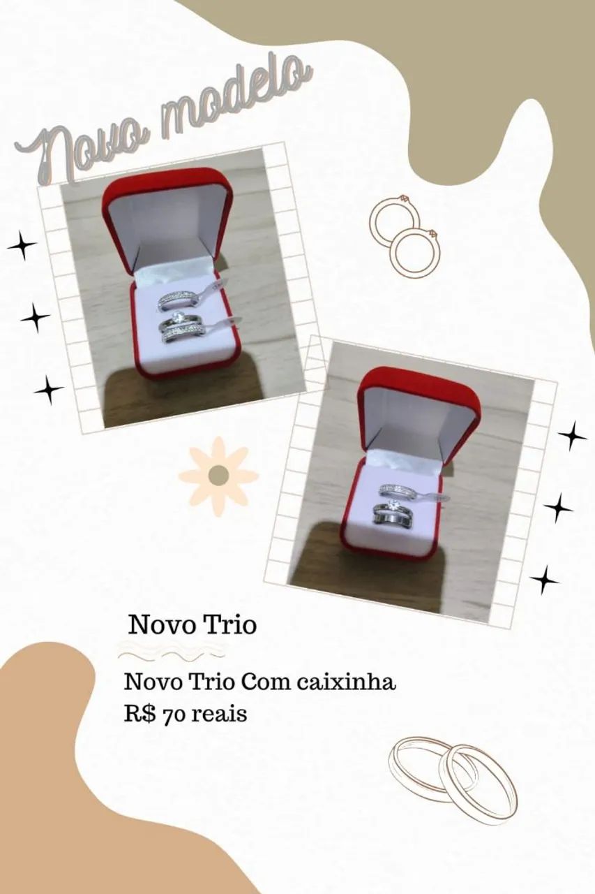 Trio de alianças de compromisso com caixa