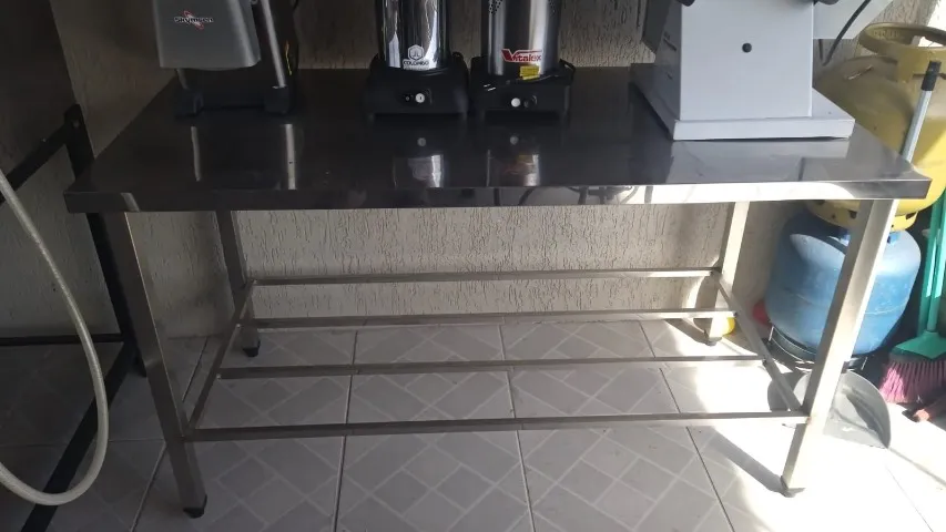 Mesa Bancada Aço Inox 190x65x90 Com Espelho Reforçada Qualidade Superior E Nfe