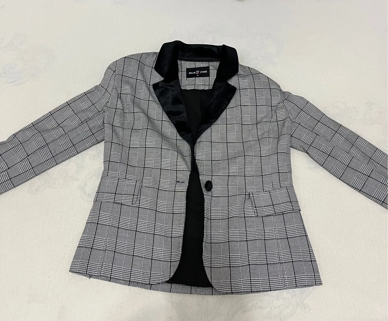 Blazer xadrez com detalhe em veludo - tamanho M