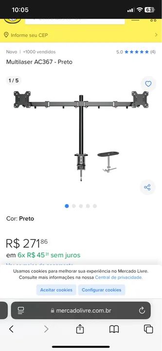 Suporte para Monitor Duplo Articulado - Foto 2