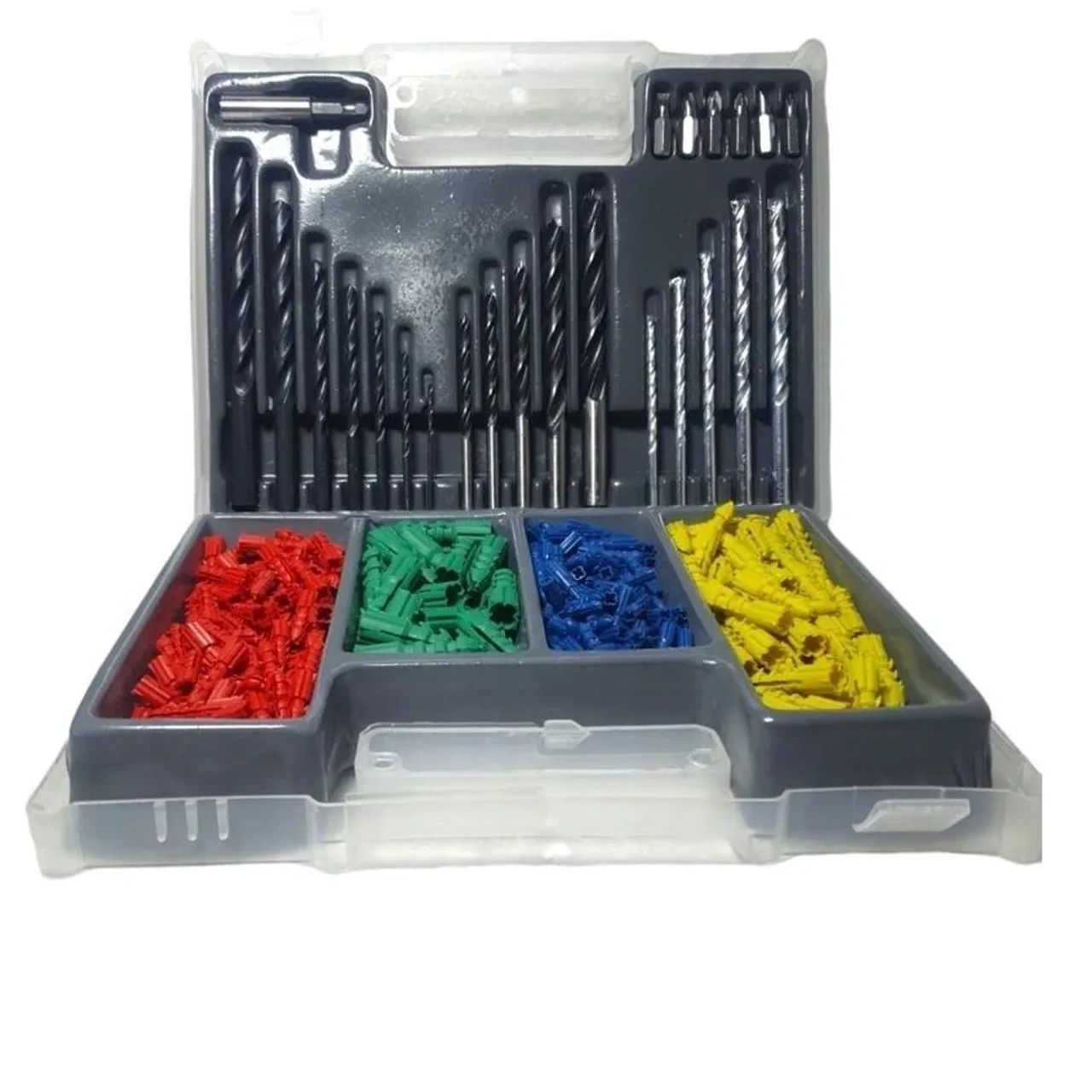 Jogo maleta 300 peças kit de Brocas e Buchas para Construção 2