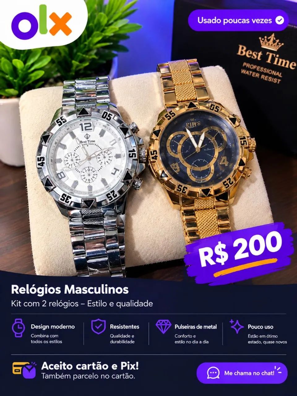 kit 2 Relógios Masculinos Best Time 