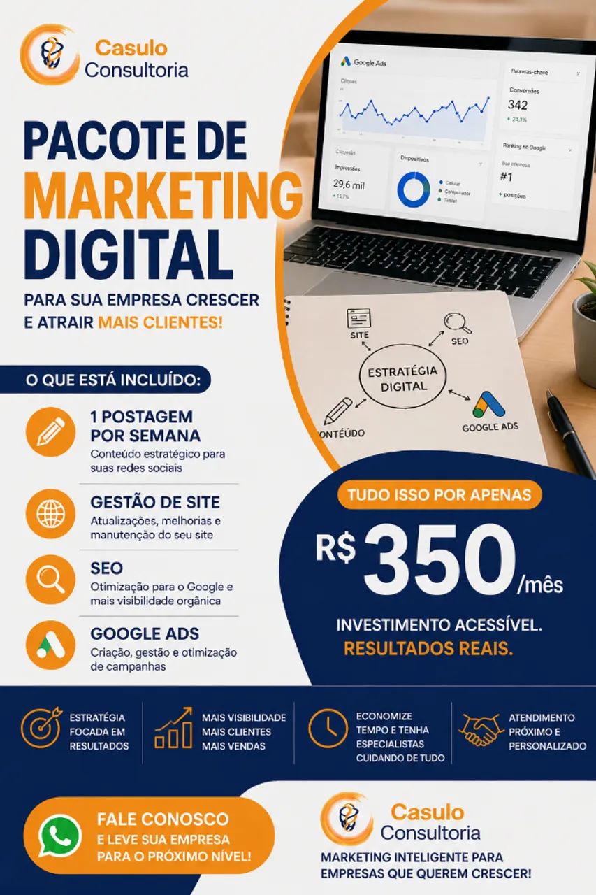 Marketing Digital Completo R$350/mês | SEO + Site + Ads
