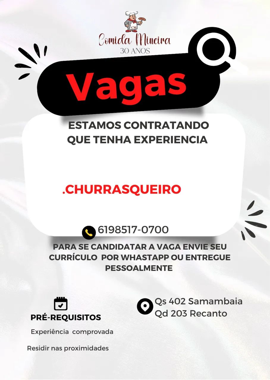 Contrata se Churrasqueiro e auxiliar com experiência  - Foto 2