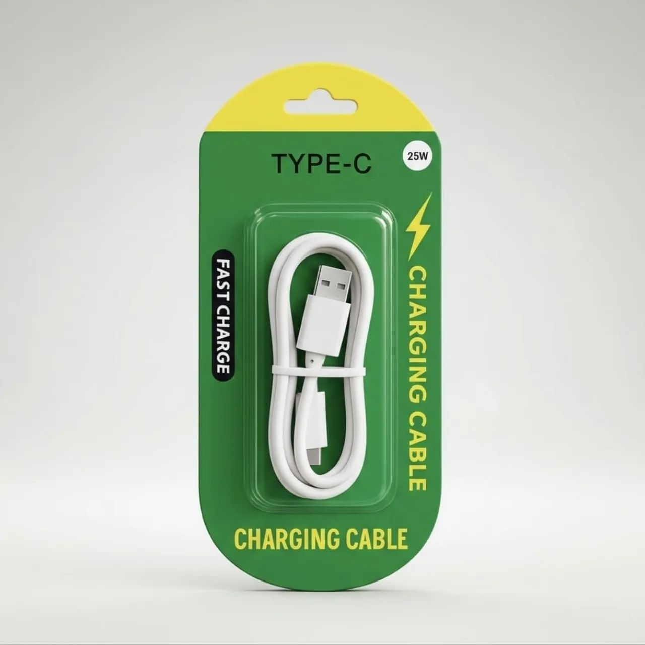 Cabo de Carregador Tipo C Fast Charge Branco, Preto